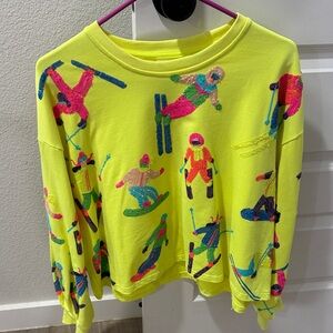 QUEEN OF SPARKLES Neon Yellow Ski & Snowboard Embroidered Sweatshirt